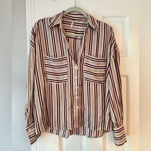 Free People Striped Button-Up Blouse